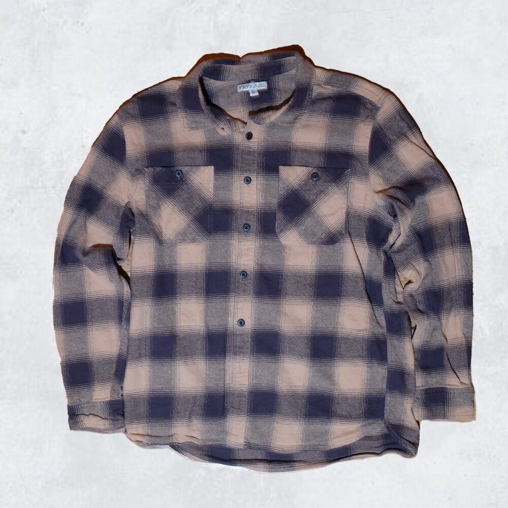 Frye And Co Men’s Plaid black and tan  Flannel Shirt Size mens XL extra Large